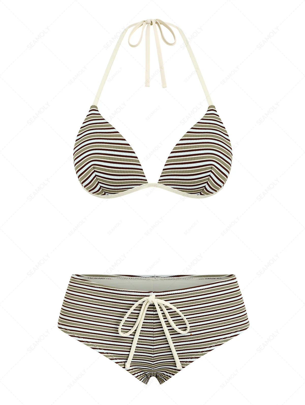 Seamolly Y2K Striped Triangle Push Up Top & Cheeky Boyshorts Bikini Set