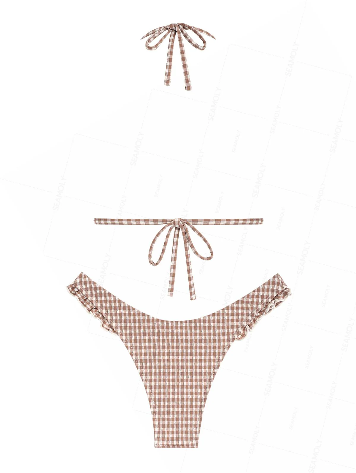 Seamolly Gingham strukturiertes Bikini-Set mit Schleife und Rüschenbesatz - Image 3