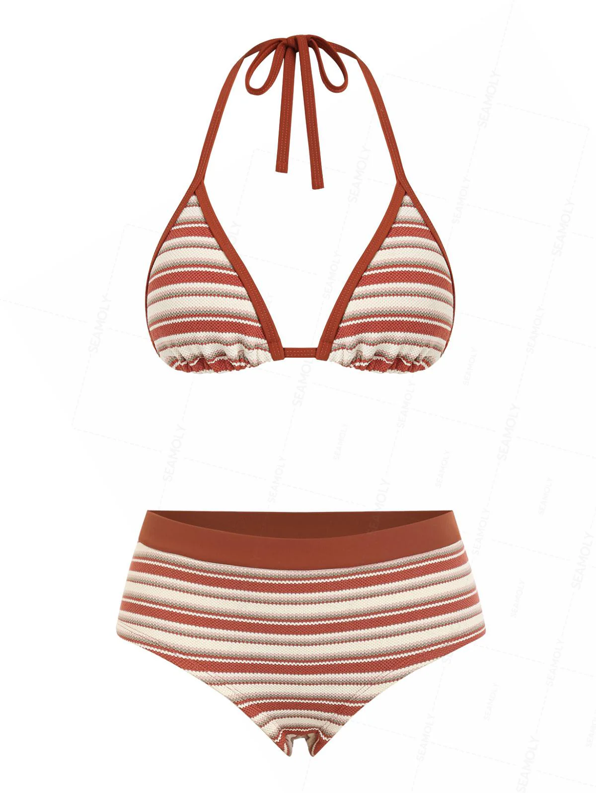 Seamolly Knit Striped Contrast Binding Cheeky Boyshorts Bikini Set