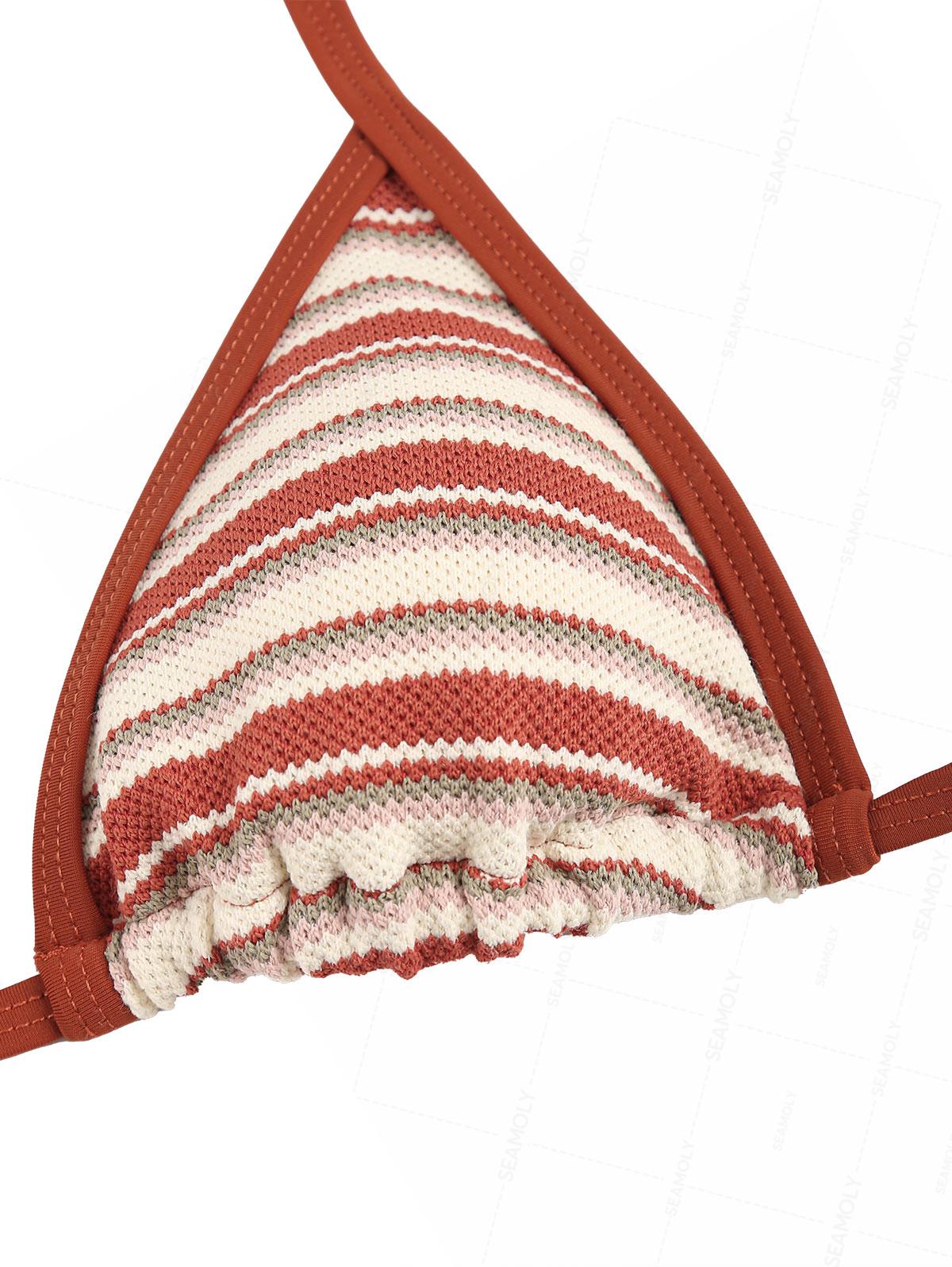 Seamolly Knit Striped Contrast Binding Cheeky Boyshorts Bikini Set - Image 3