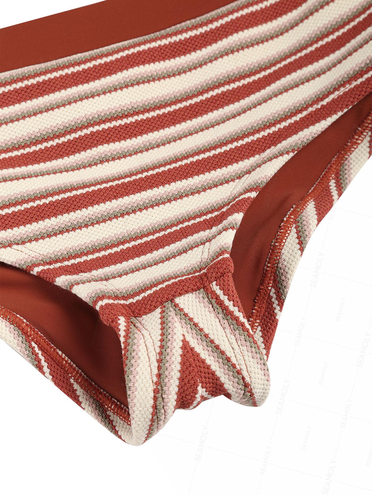 Seamolly Knit Striped Contrast Binding Cheeky Boyshorts Bikini Set - Image 5