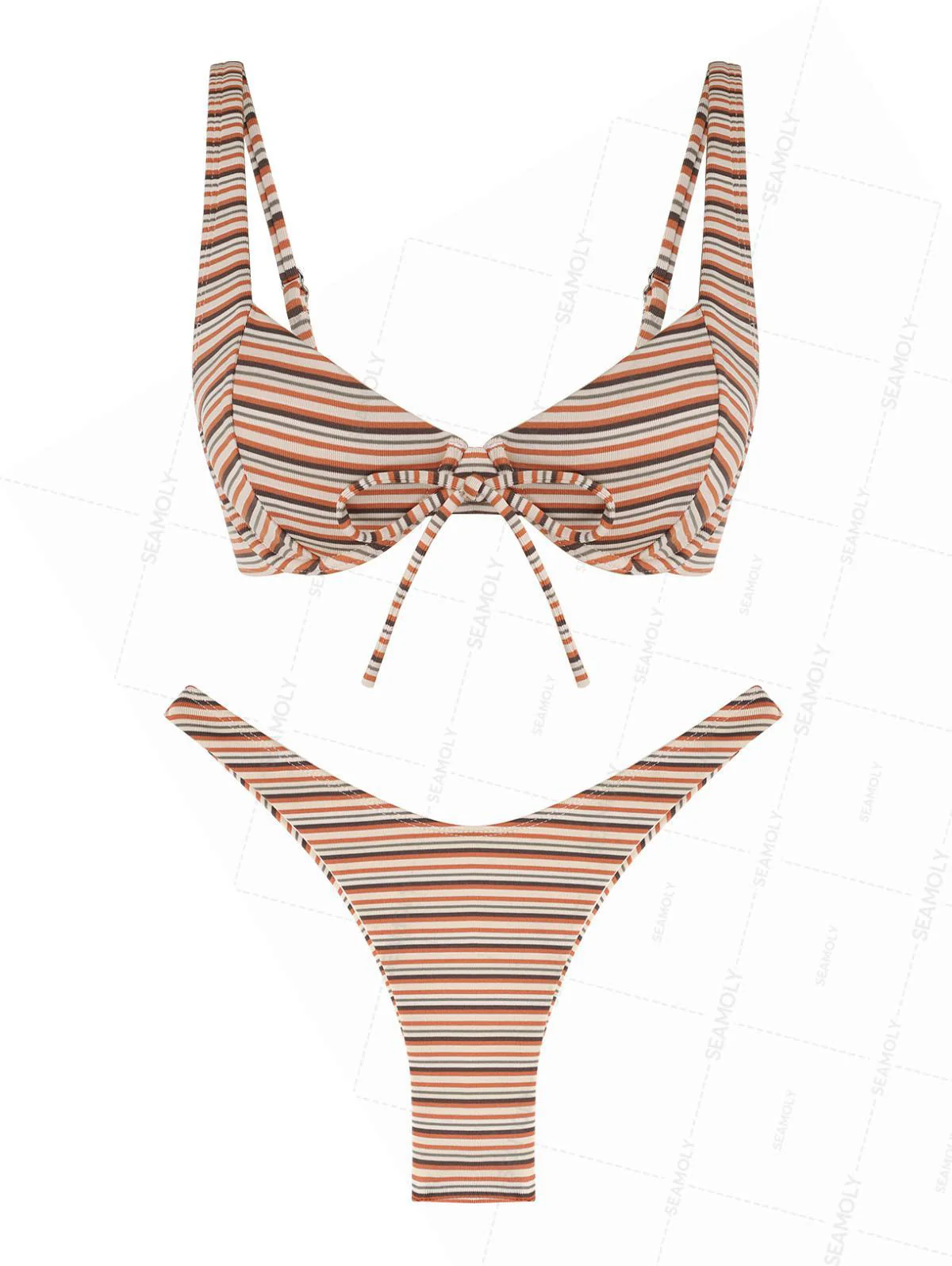 Seamolly Bikini-Set mit Streifen, Schleife, Bügeln und hohem Beinausschnitt