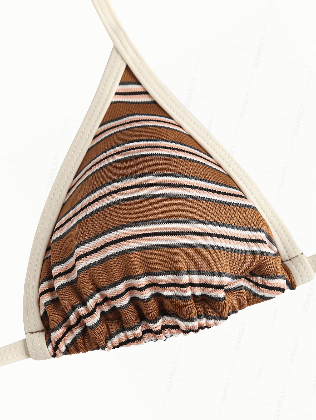 Seamolly Striped Contrast Binding Cutout Tied Cheeky Boyshorts Bikini Set - Image 3