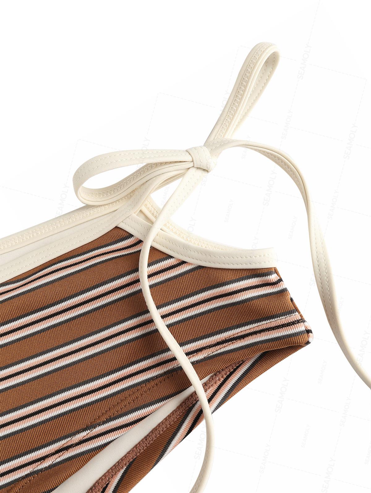 Seamolly Striped Contrast Binding Cutout Tied Cheeky Boyshorts Bikini Set - Image 5