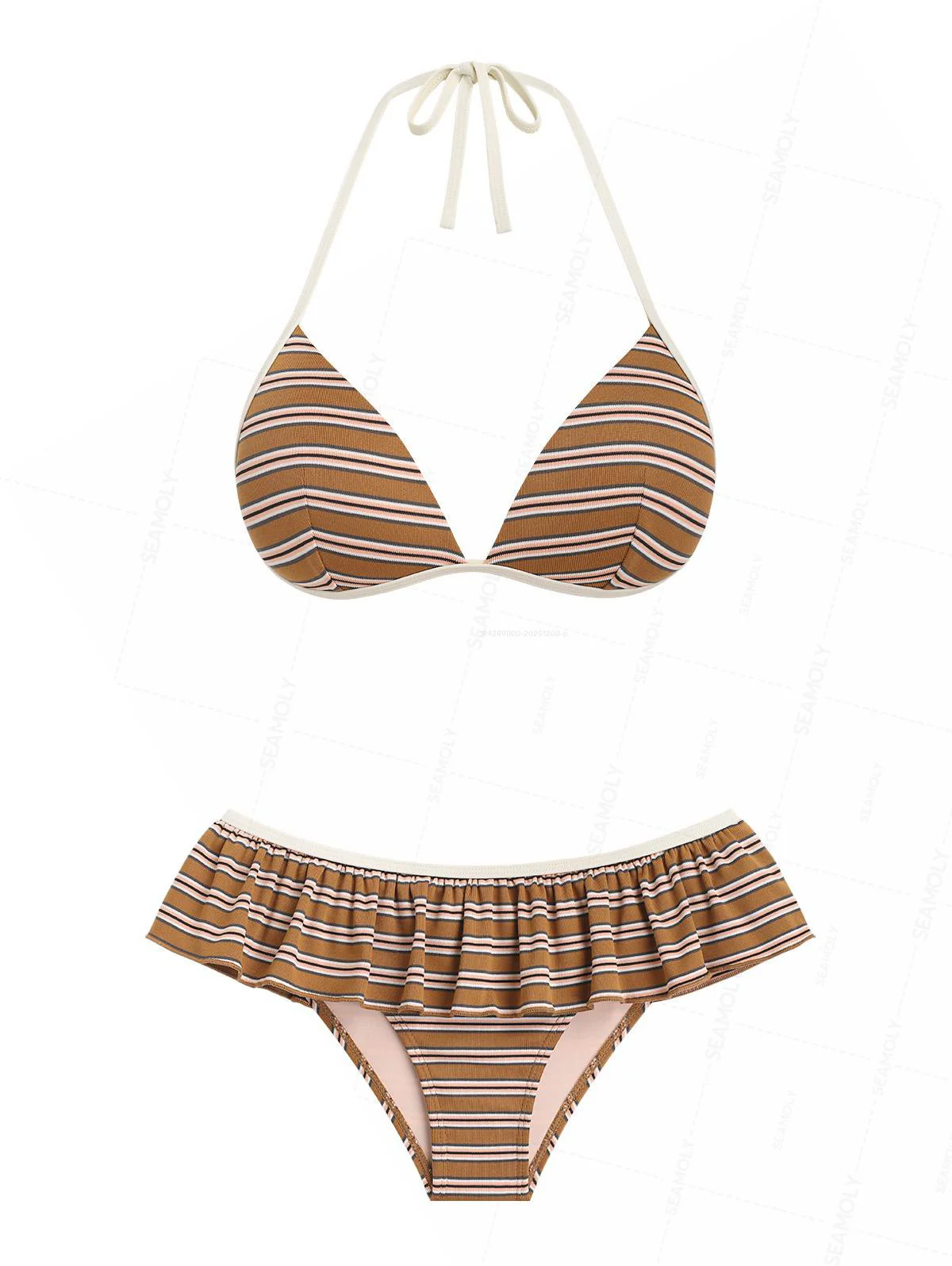 Seamolly Bikini-Set mit Streifen, Rippstrick, Push-up-Oberteil und Schößchenrock - Image 2