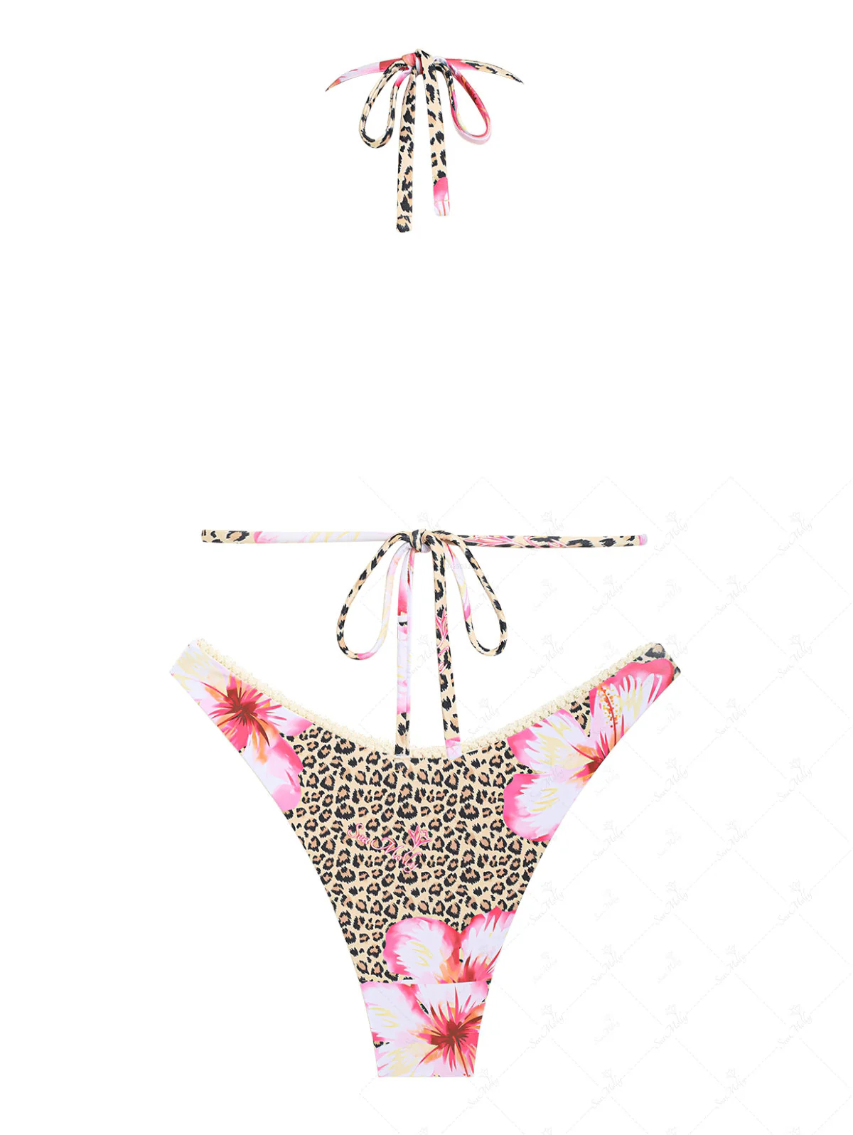 Seamolly Vintage Leoparden-Bikini-Set mit floralem Spitzenbesatz und Neckholder-Triangel-Schnitt – Hawaii-Stil - Image 19