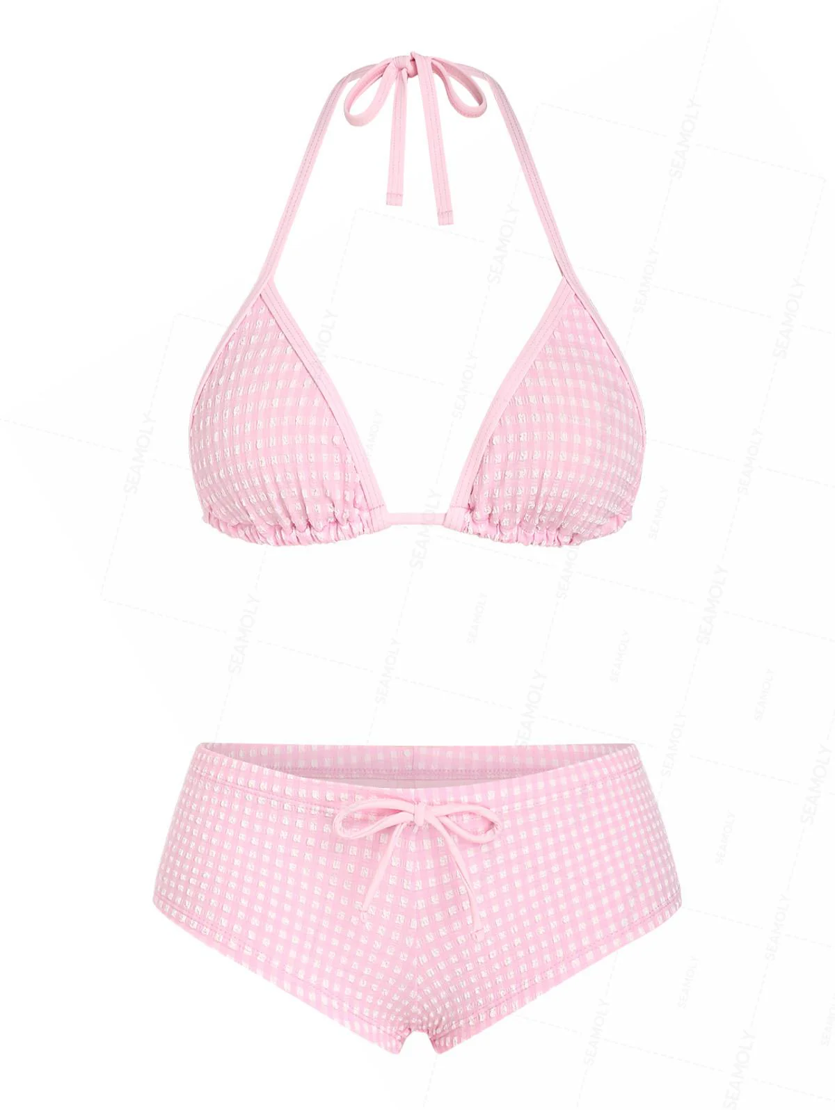 Seamolly Bubble Grid Halter Triangle Boyshorts Bikini-Set