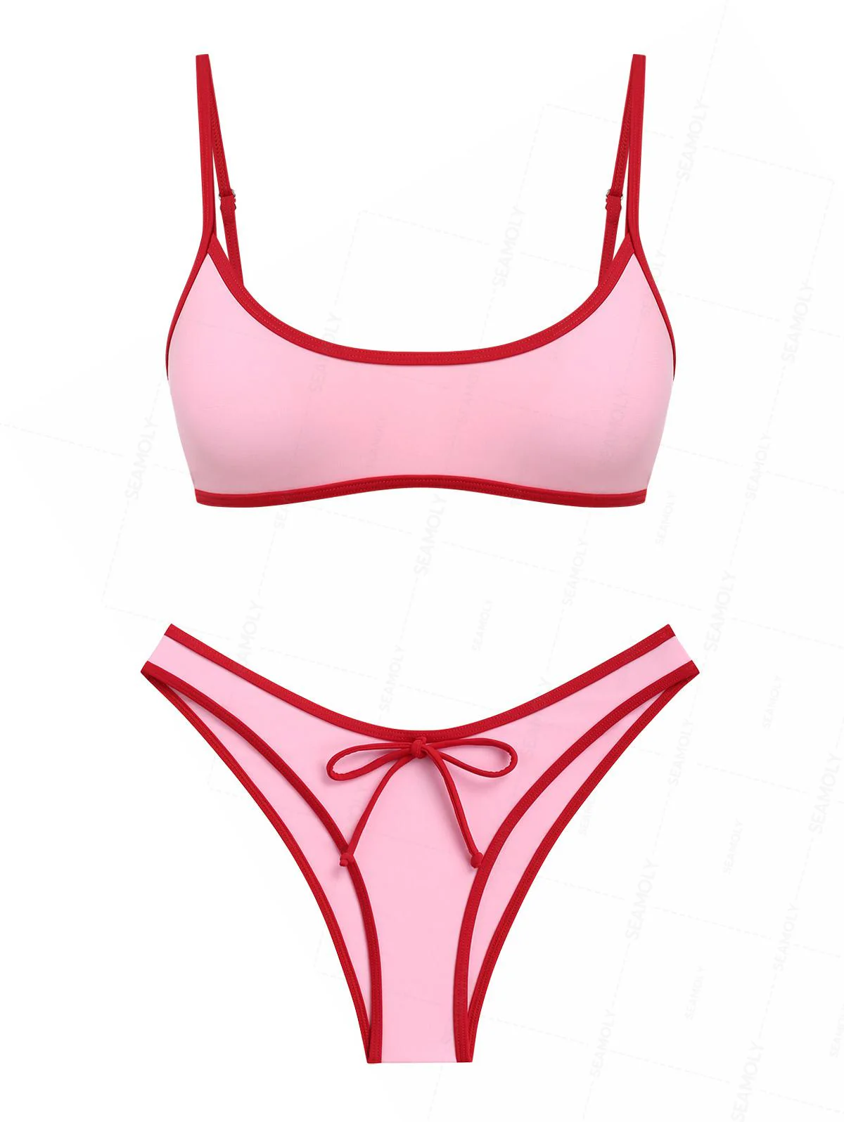 Seamolly Contrast Binding Bowknot Tank Style Cheeky Bikini Set