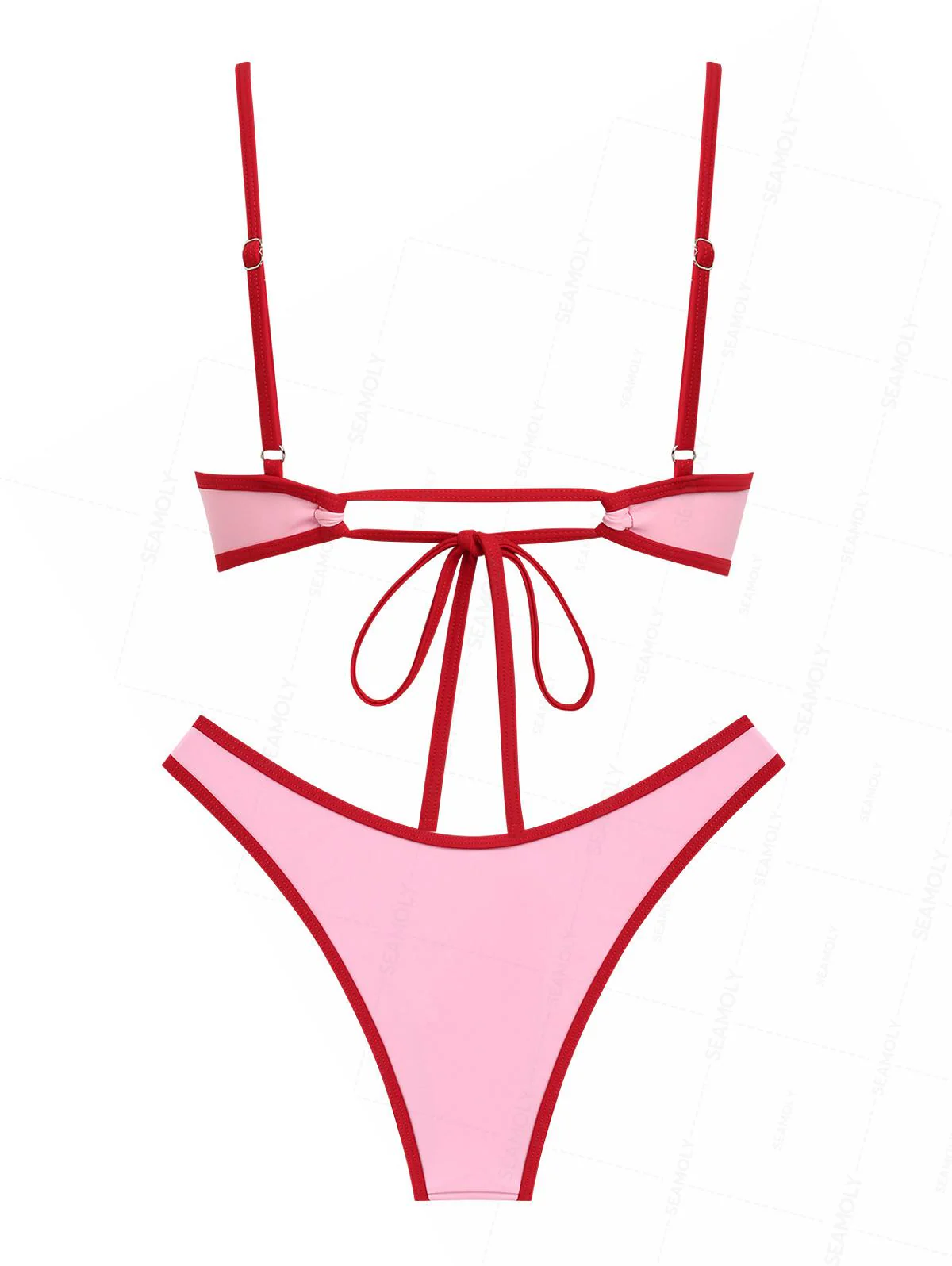Seamolly Contrast Binding Bowknot Tank Style Cheeky Bikini Set - Image 2