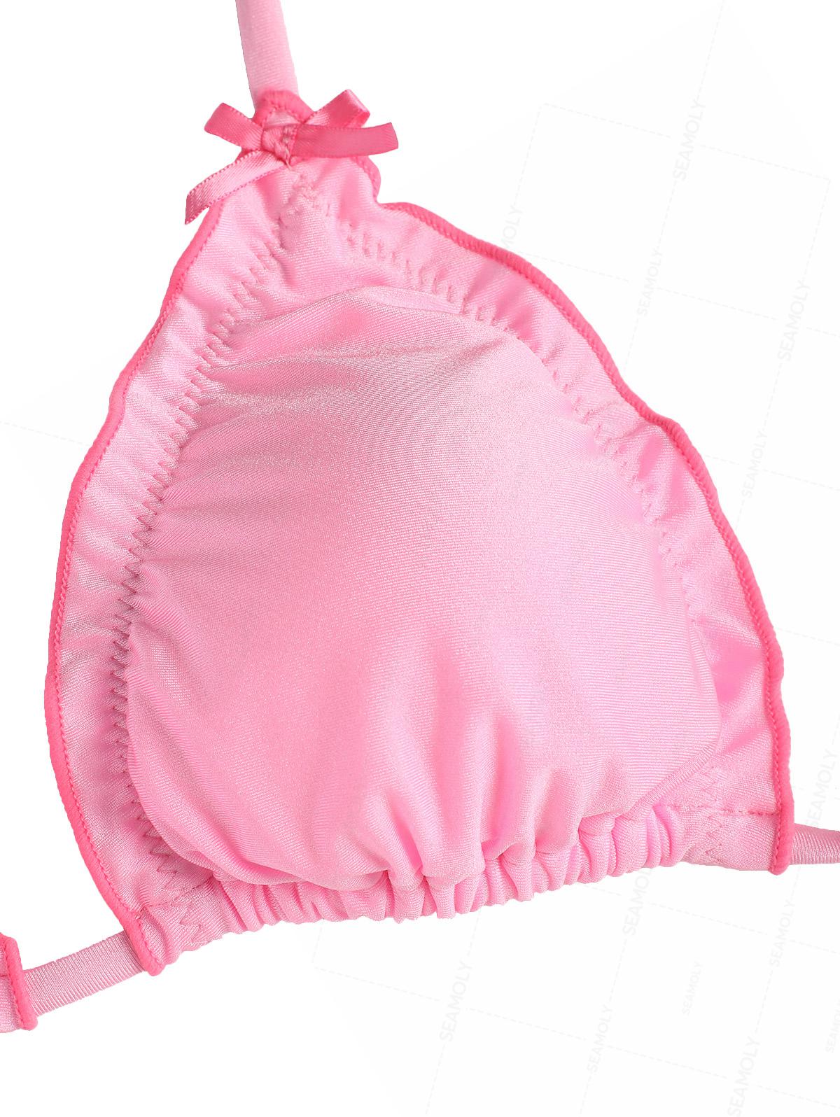 Seamolly Hellrosa kontrastierendes Rüschen-Bikini-Set mit Schleife, Neckholder und Dreiecksbindung - Image 3