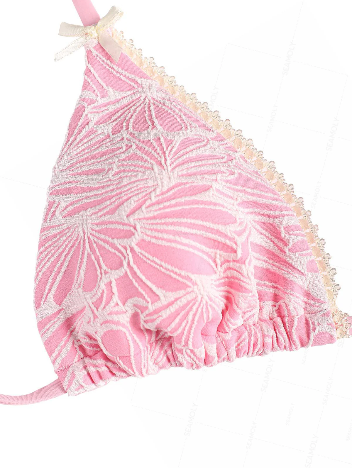 Seamolly Triangel-Bikiniset mit floralem Jacquardmuster und strukturierter Spitze und Schleife - Image 3