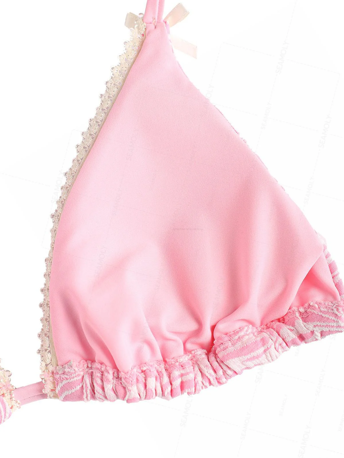 Seamolly Triangel-Bikiniset mit floralem Jacquardmuster und strukturierter Spitze und Schleife - Image 4
