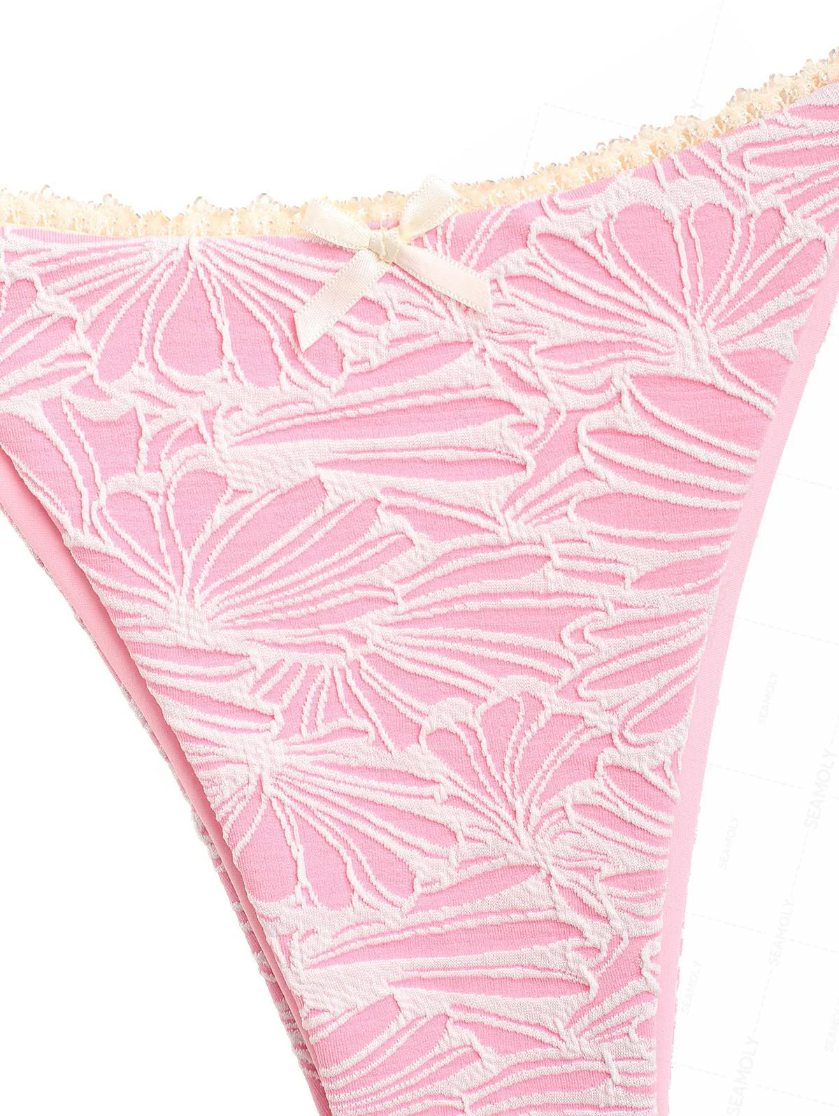 Seamolly Triangel-Bikiniset mit floralem Jacquardmuster und strukturierter Spitze und Schleife - Image 5