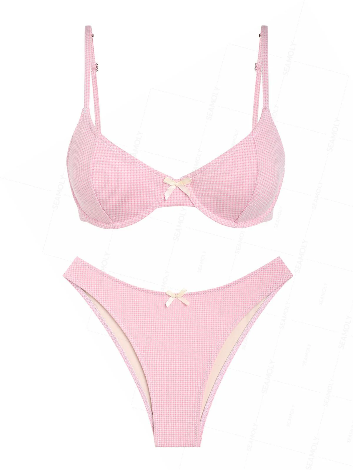 Seamolly Gingham-Bügel-Bikini-Set mit Schleifendekor