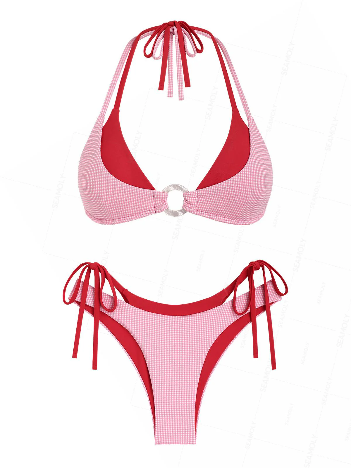 Seamolly Bikini-Set mit Gingham-Karo und kontrastierenden O-Ringen, doppellagig