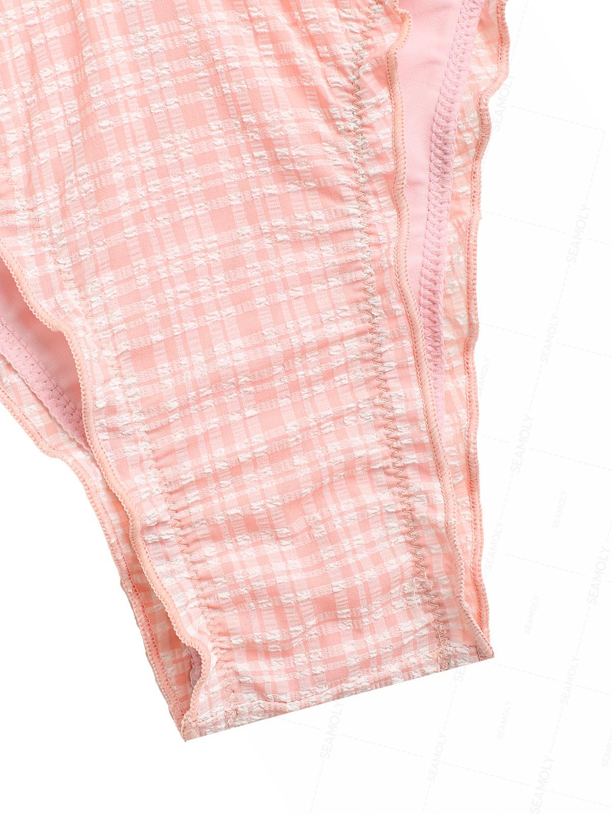Seamolly – Tankini-Set mit tiefem Ausschnitt und gesmokten Rüschen und Gingham-Muster - Image 9