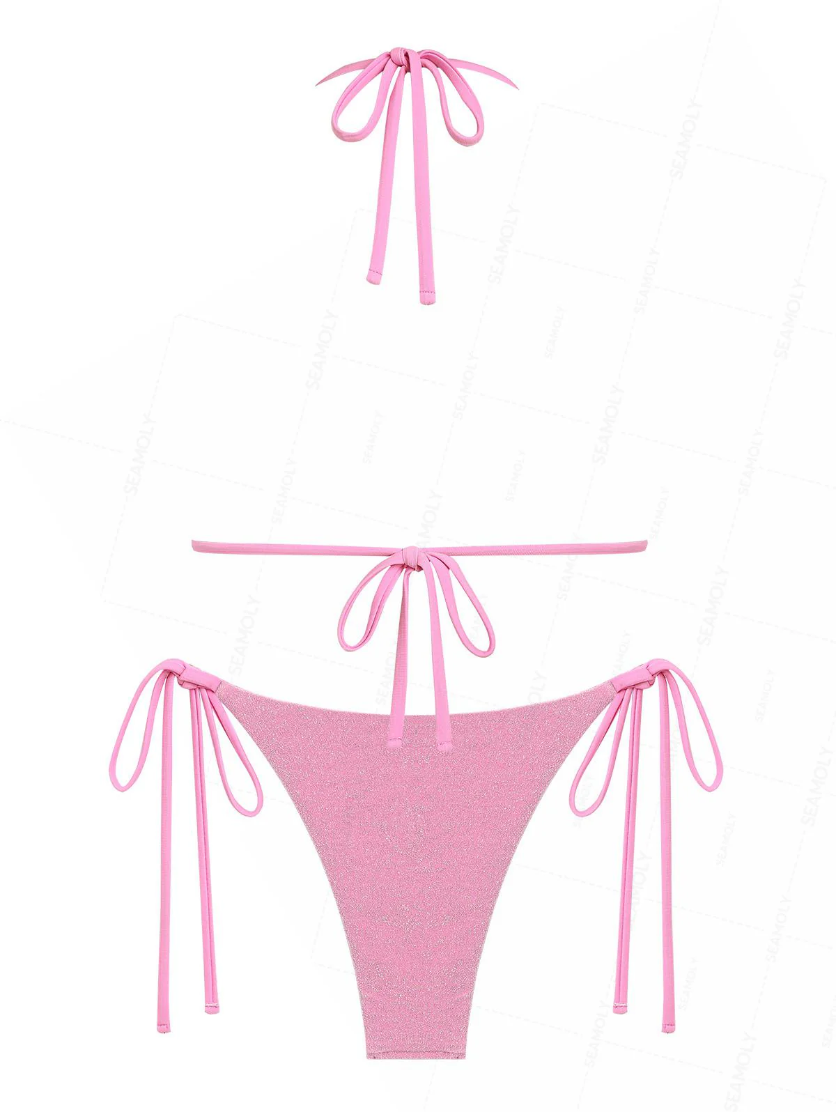 Seamolly – Bikini-Set mit glitzerndem Lurex-Neckholder und Kunstperlen und seitlicher Schnürung - Image 2