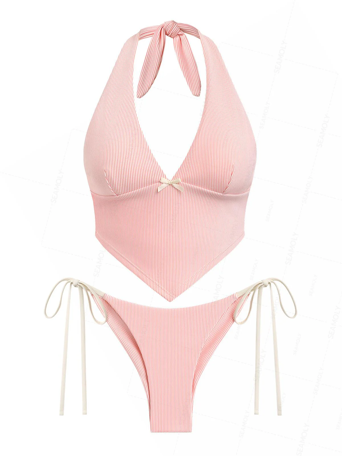 Seamolly Retro Chic Gestreiftes Neckholder-Tanktop & Cheeky Brazilian Tankini-Set
