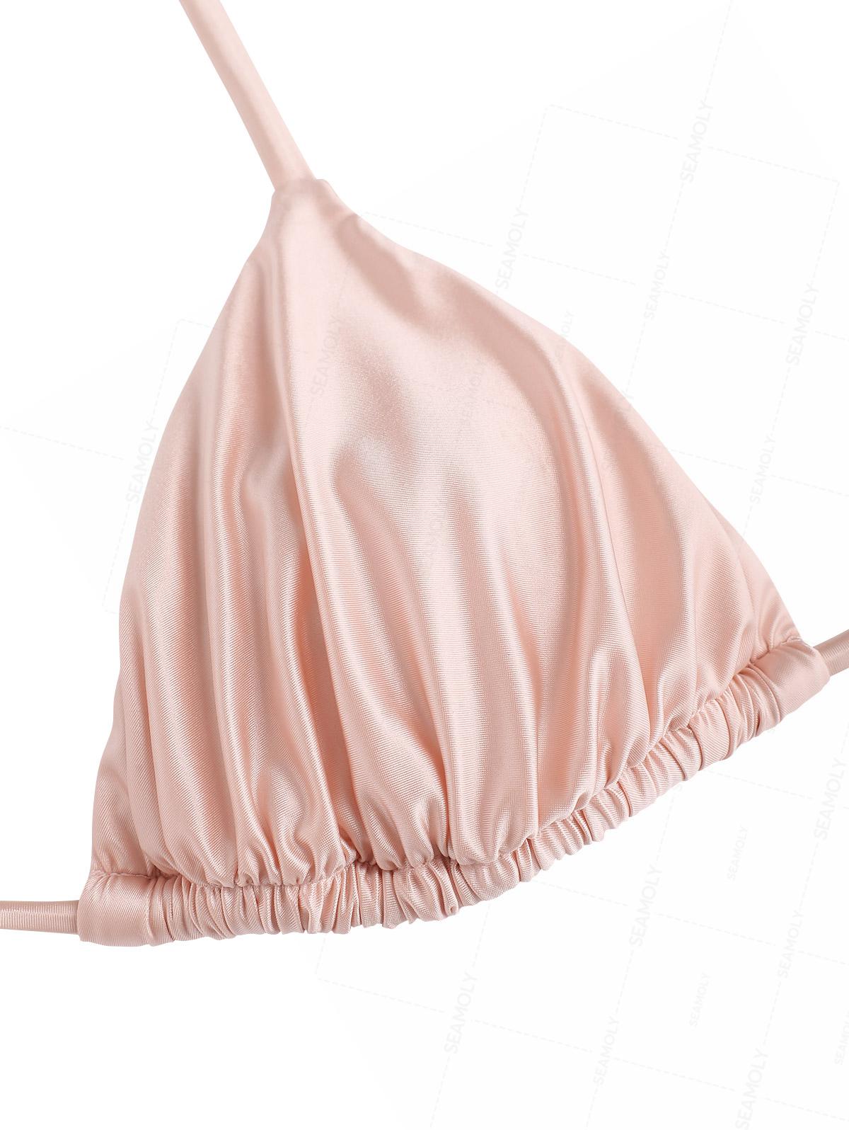 Seamolly Satin-Bikini-Set mit gerafftem Neckholder-Triangel-Top und frechem brasilianischem Höschen - Image 6
