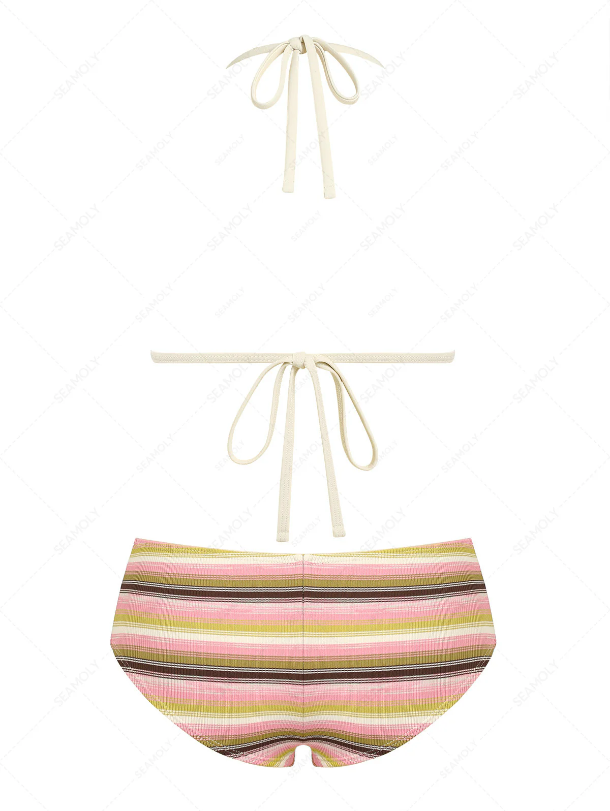 Seamolly Y2K Striped Triangle Push Up Top & Cheeky Boyshorts Bikini Set - Image 2