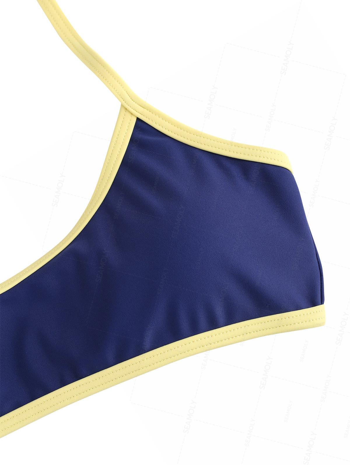 Seamolly Contrast Binding Bowknot Tank Style Cheeky Bikini Set - Image 3