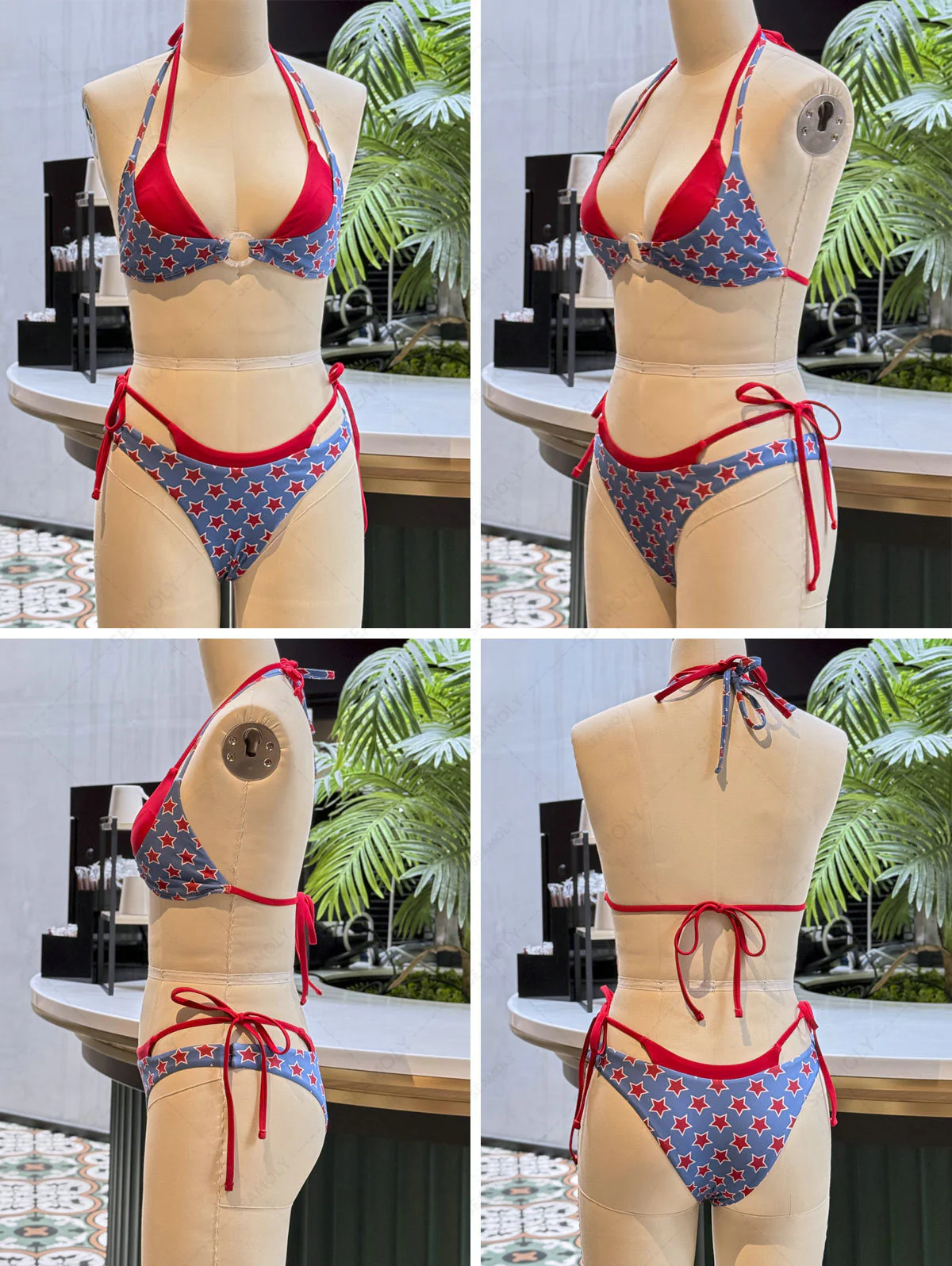 Seamolly Bikini-Set mit kontrastfarbenem Sternenmuster, O-Ring und doppelter Lage für den 4. Juli - Image 2