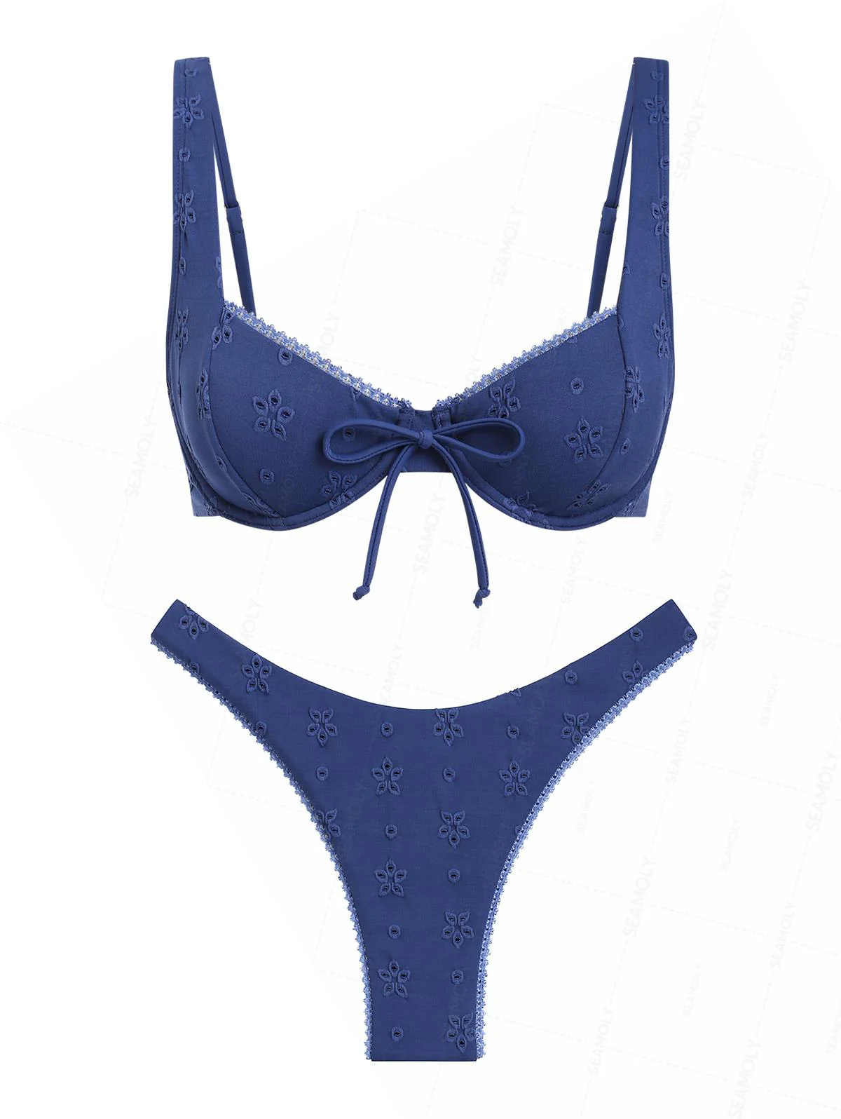 Seamolly Bikini-Set aus recyceltem Stoff mit Ösen-Jacquard-Muster, Bügel-Unterbrustband und hohem Beinausschnitt - Image 2