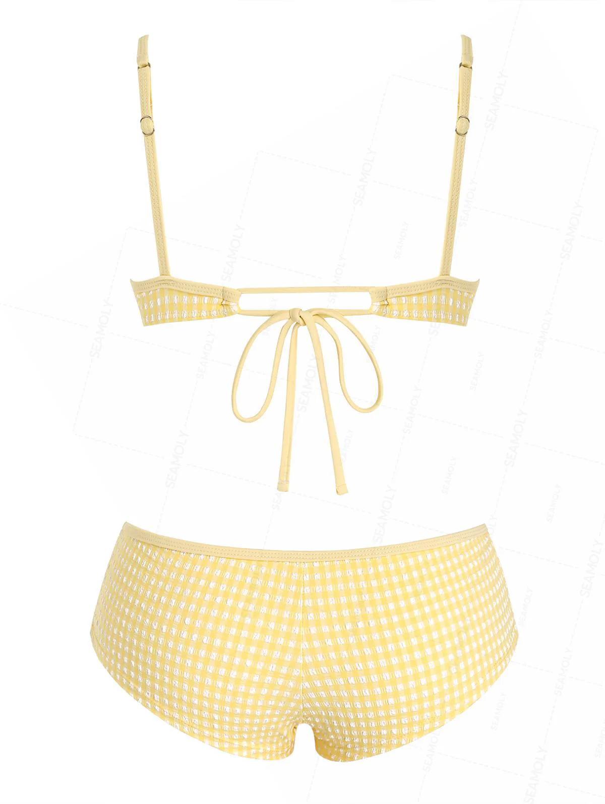 Seamolly Gingham Strukturierter Schleifen-Bralette-Boyshorts-Bikini-Set - Image 8