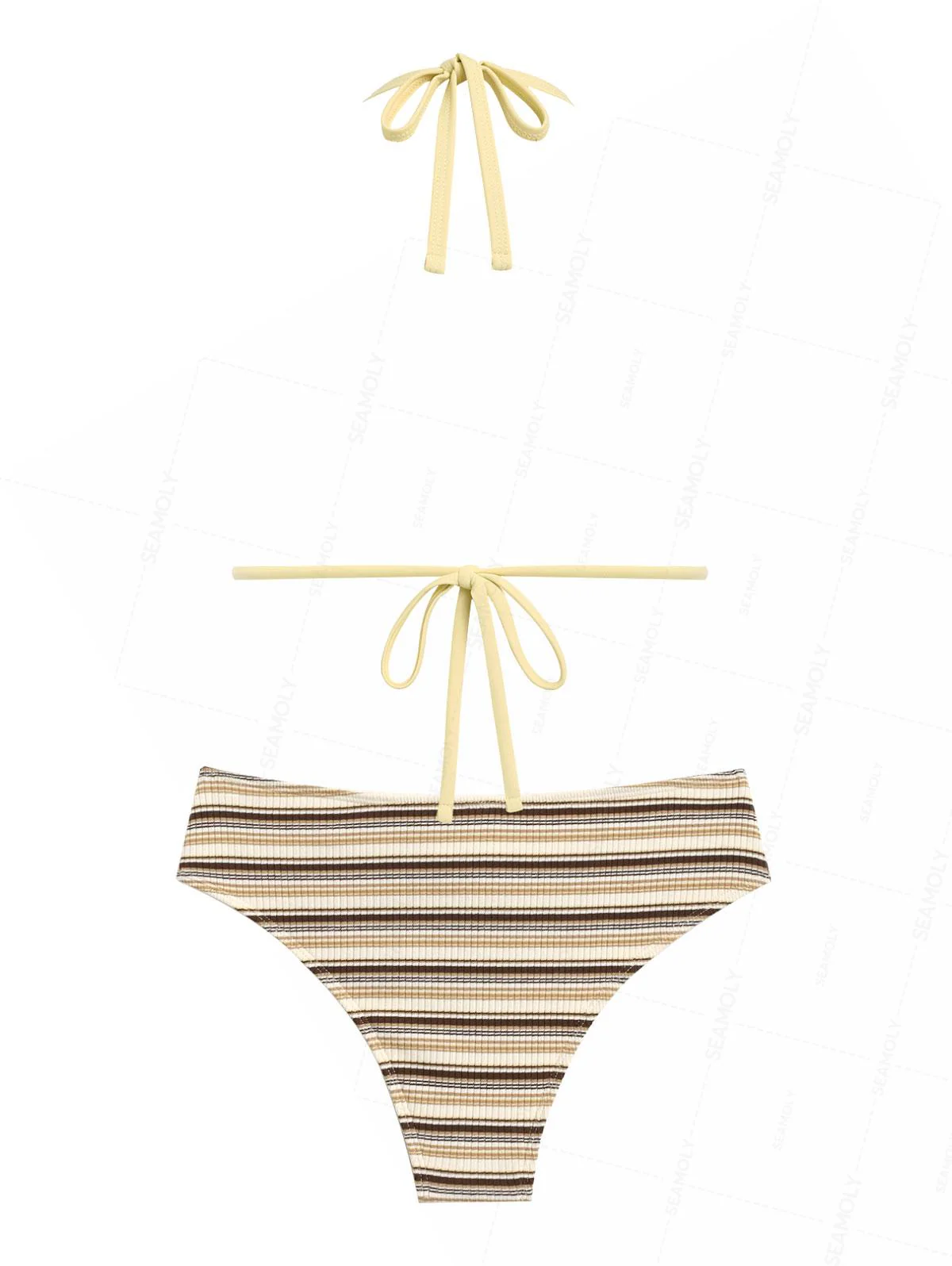 Seamolly Strick-Bikini-Set mit Streifen, Kontrasteinfassung und Schnürung, halbbedeckend - Image 2