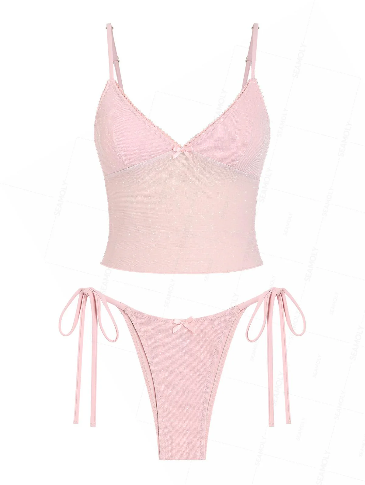 Seamolly Lurex Glitzer-Tankini-Set mit Schleife und seitlicher Bindetechnik