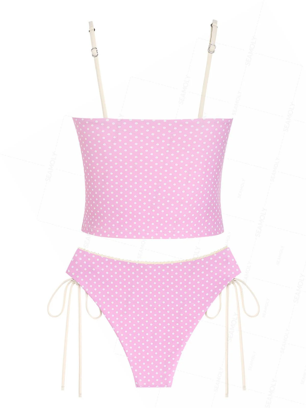 Seamolly 3 Piece Retro Pin-Up Vintage Polka Dot Lace Bowknot Skirtini Tankini Set - Image 12