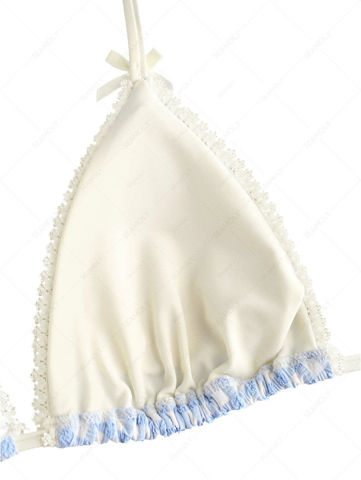 Seamolly Bikini-Set mit kariertem, strukturiertem Spitzen-Schleifenmuster und kurzen Shorts - Image 5