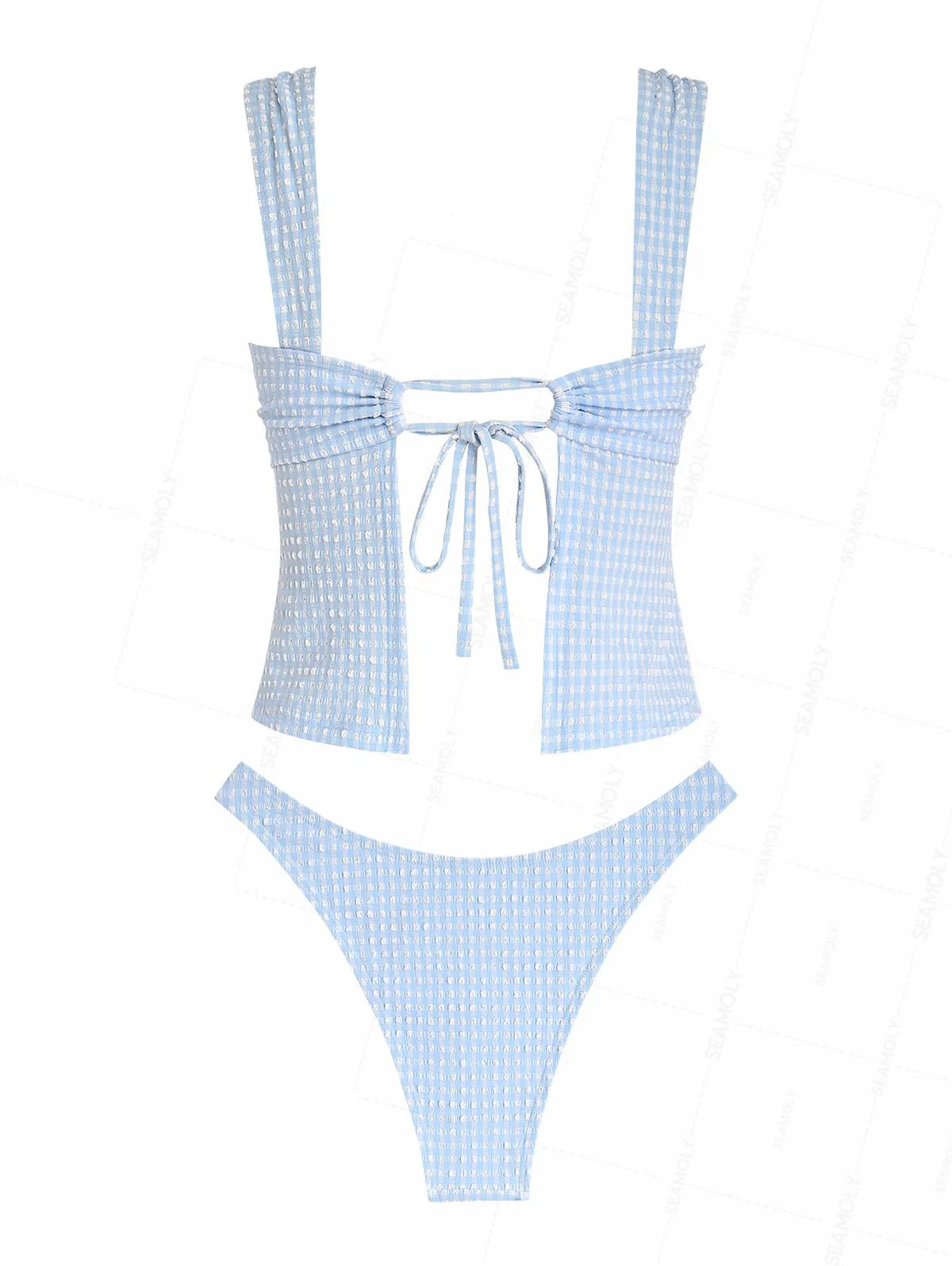 Seamolly Tankini-Set mit kariertem, strukturiertem Muster, gerafftem Schleifenmuster und frechem Schnitt - Image 2