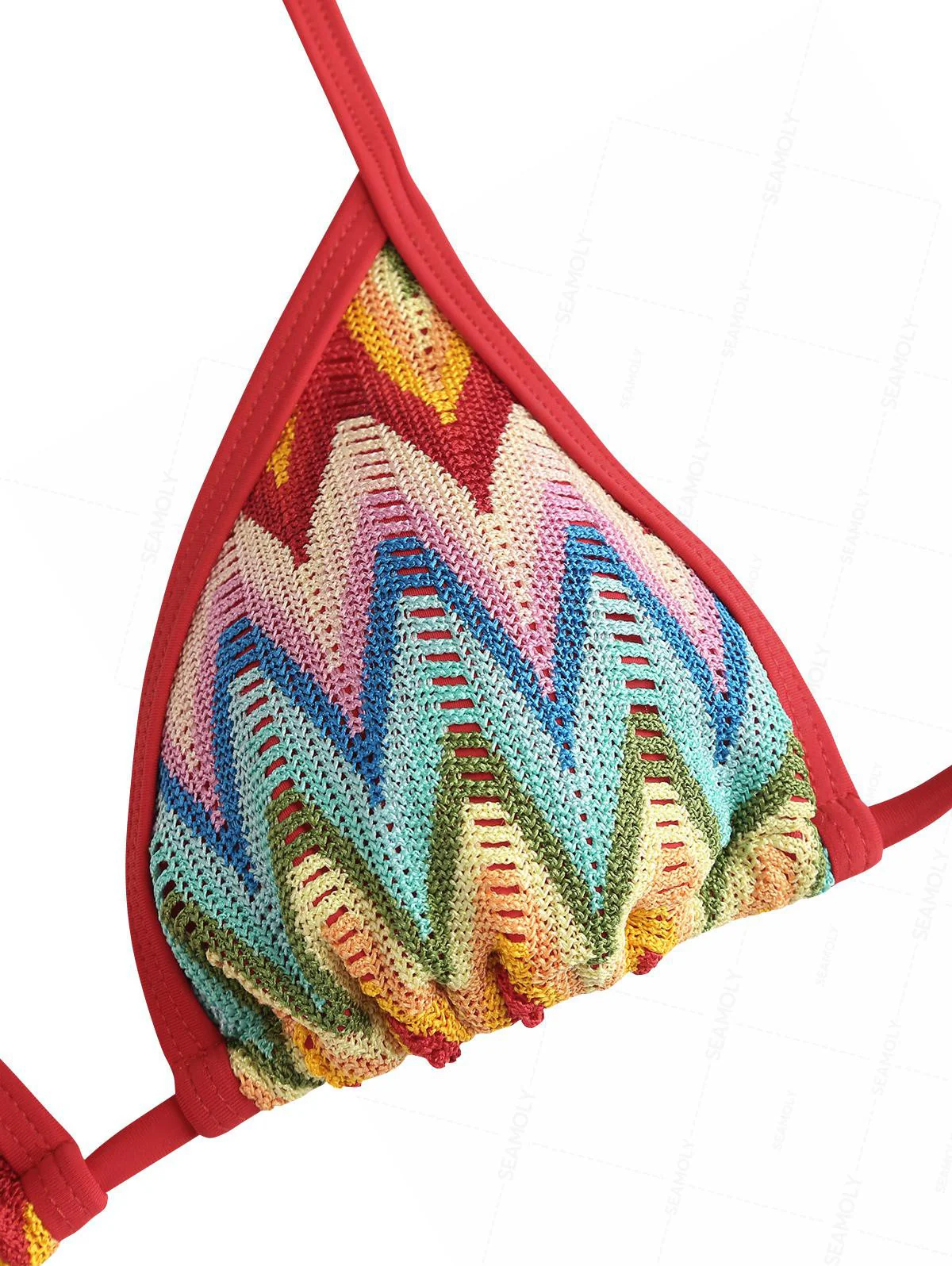 Seamolly Häkel-Chevron-Kontrast-Einfassung Cheeky Boyshorts Bikini-Set - Image 3