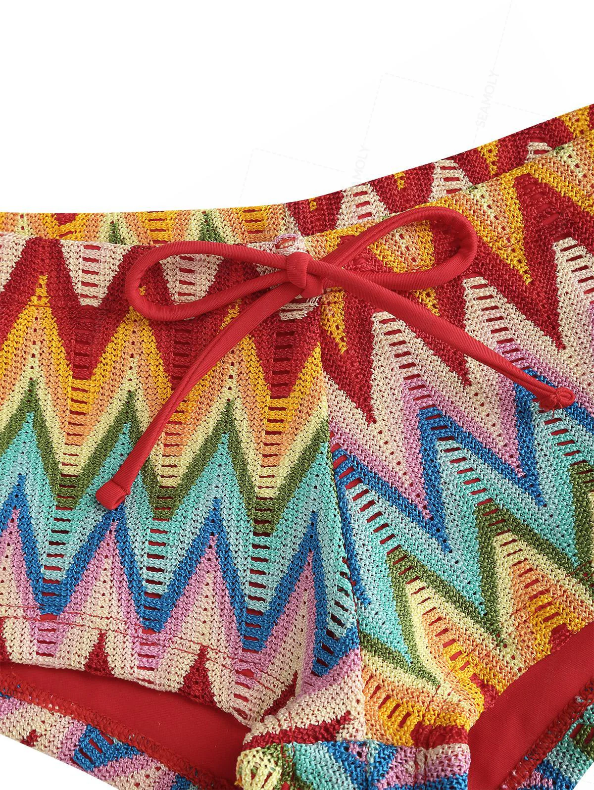 Seamolly Häkel-Chevron-Kontrast-Einfassung Cheeky Boyshorts Bikini-Set - Image 5