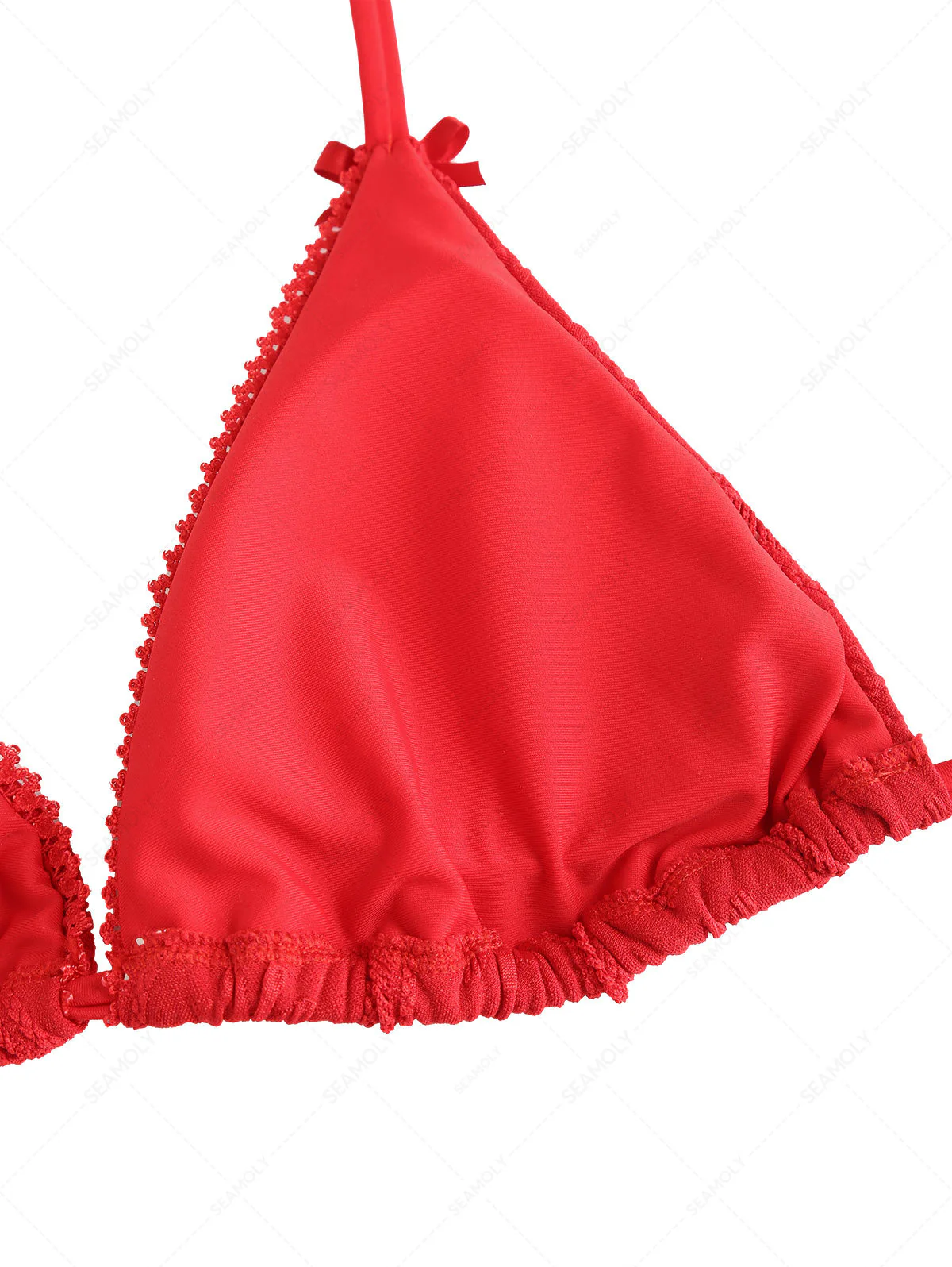 Seamolly Floral Jacquard Lace Bowknot Cheeky Boyshorts Bikini Set - Image 3