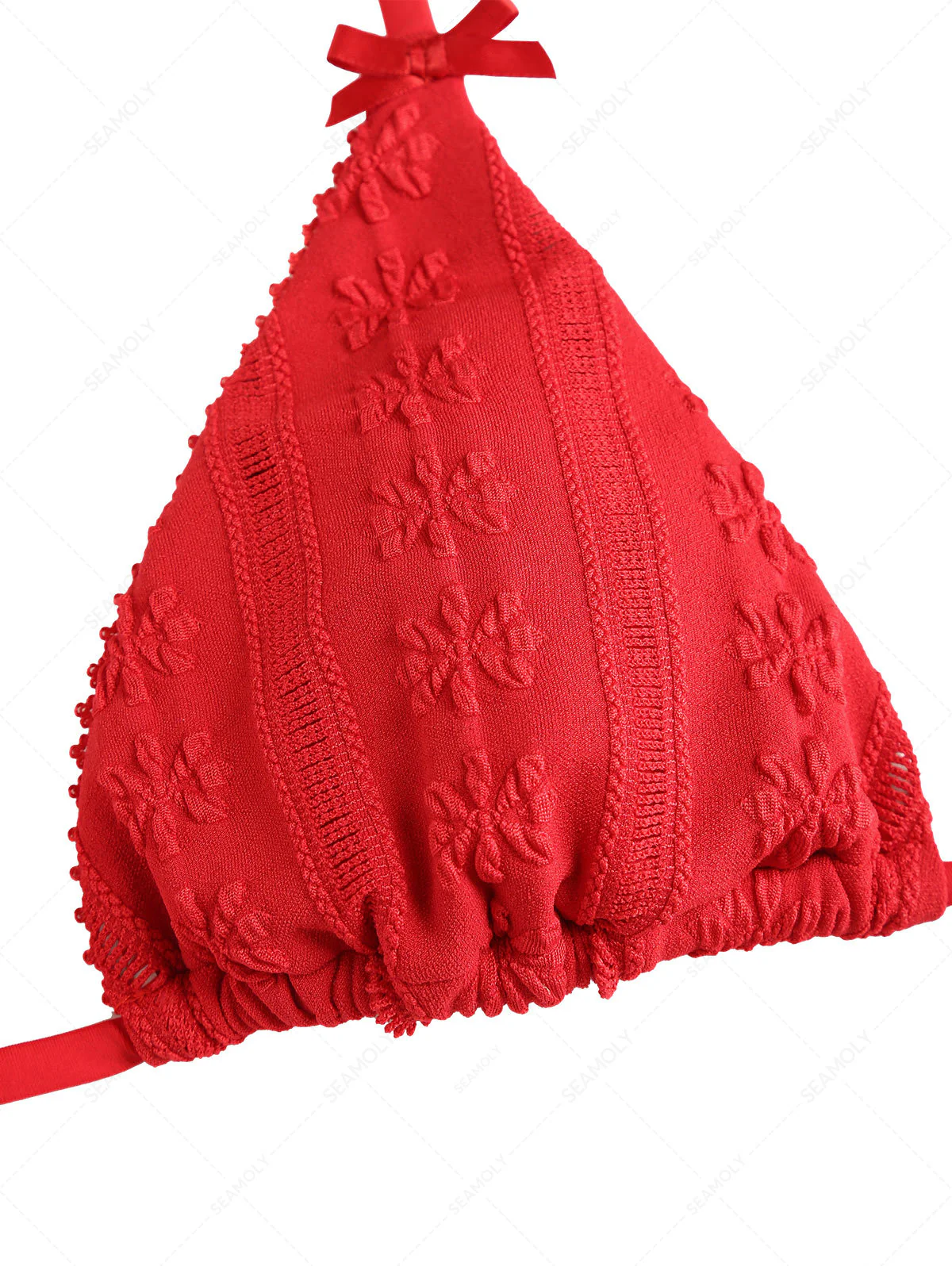 Seamolly Floral Jacquard Lace Bowknot Cheeky Boyshorts Bikini Set - Image 4
