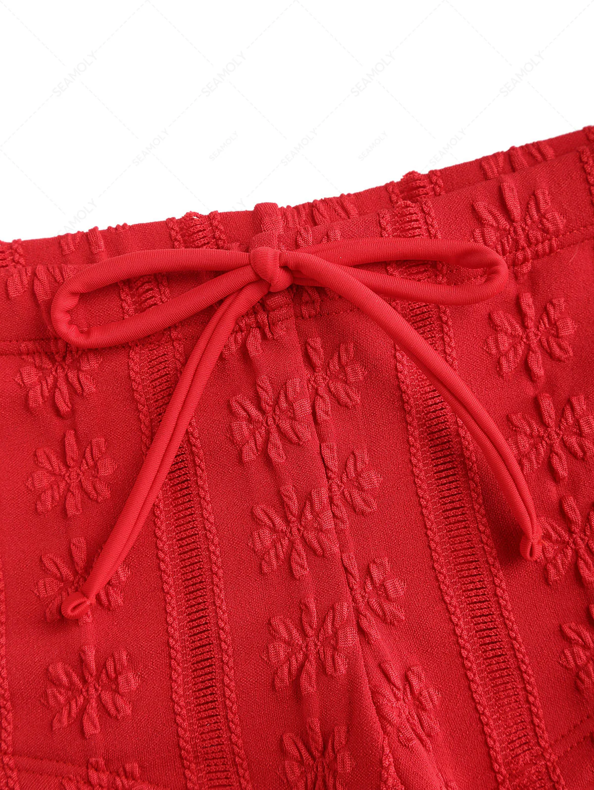 Seamolly Floral Jacquard Lace Bowknot Cheeky Boyshorts Bikini Set - Image 5