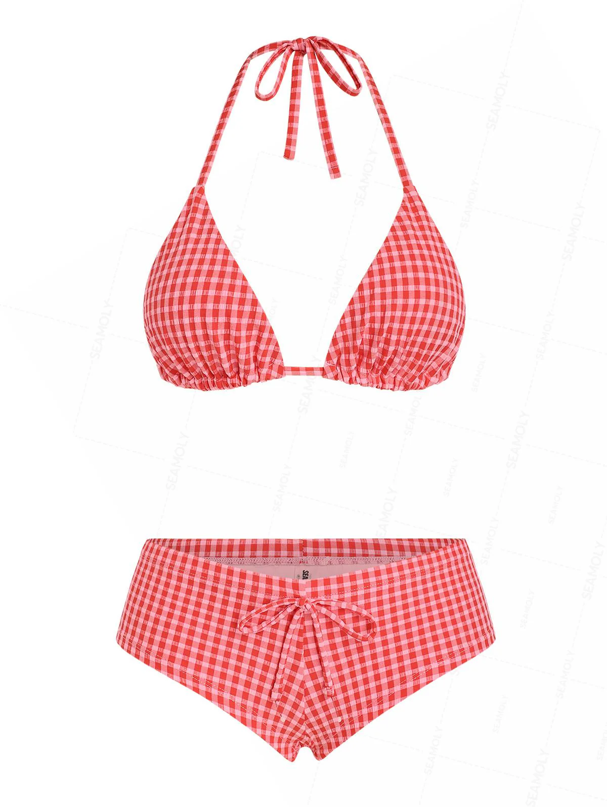 Seamolly Gingham Neckholder-Triangel-Bikini-Set mit Boyshorts - Image 2