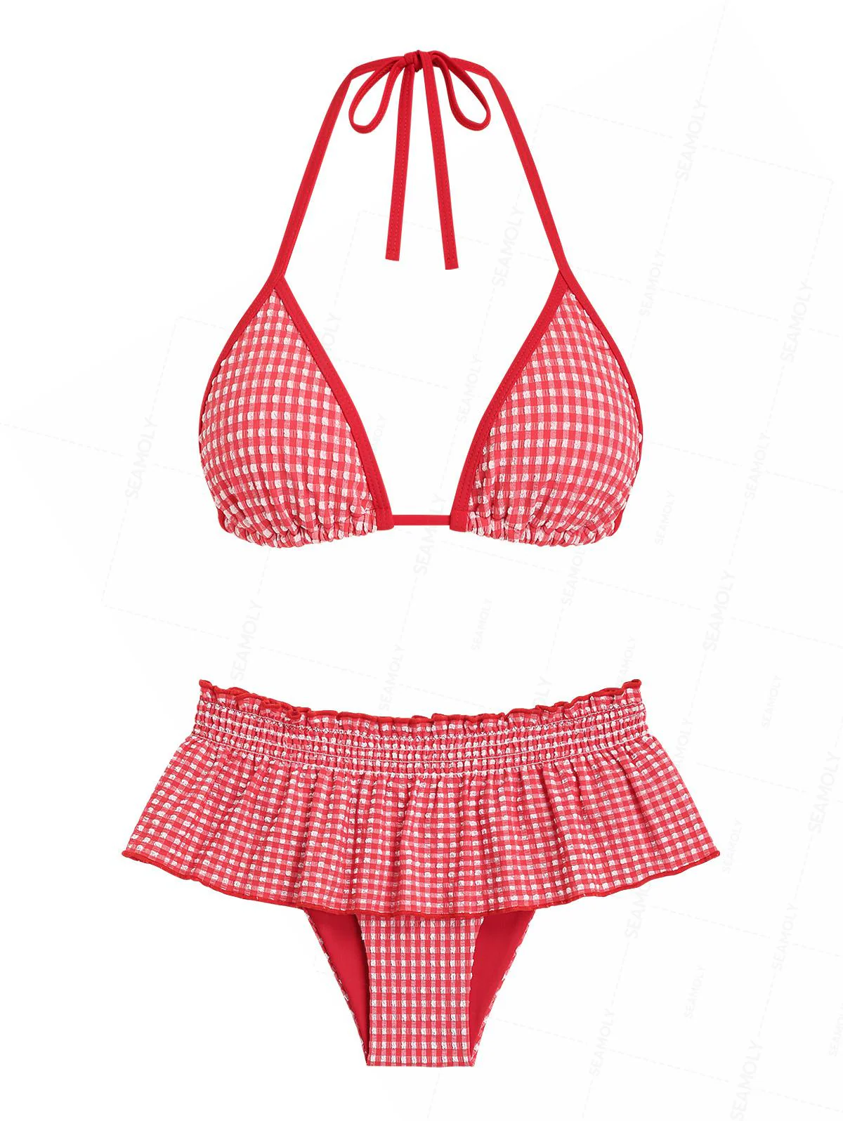 Seamolly Bikini-Set mit Vichy-Karo, kontrastfarbenen Borten und Rüschen