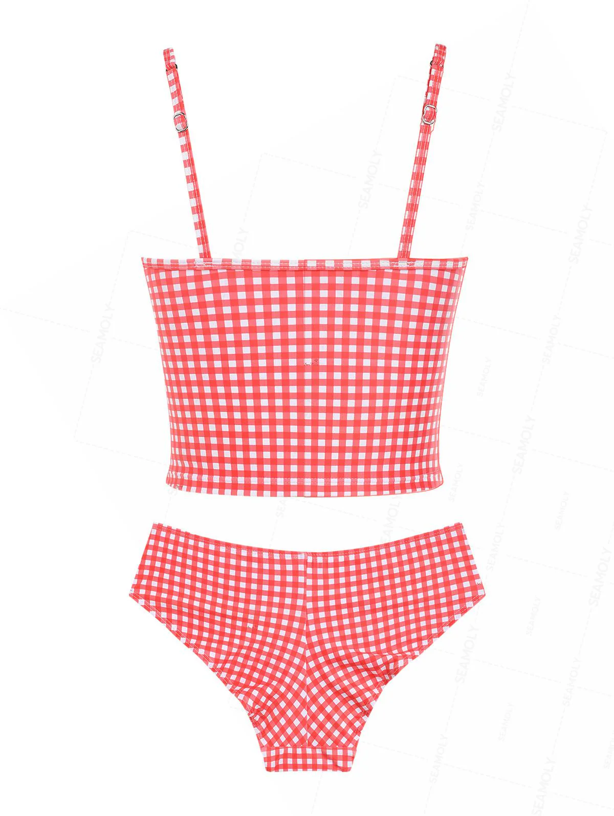 Seamolly Gingham Lace Tank Top & Cheeky Brazilian Bottom Tankini Set - Image 2