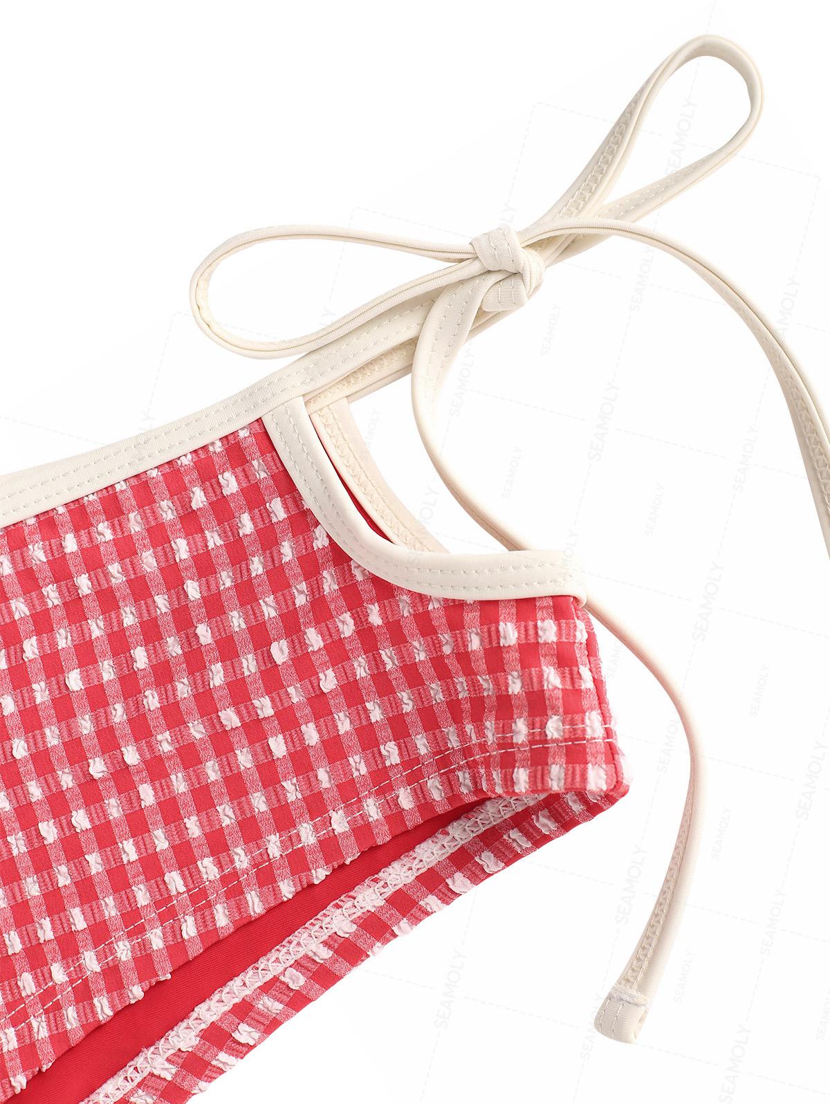 Seamolly 1950er Pin-Up Retro Vintage Gingham Strukturiertes Neckholder-Tanktop & Tankini-Hose mit Bindebändern an der Seite - Image 10