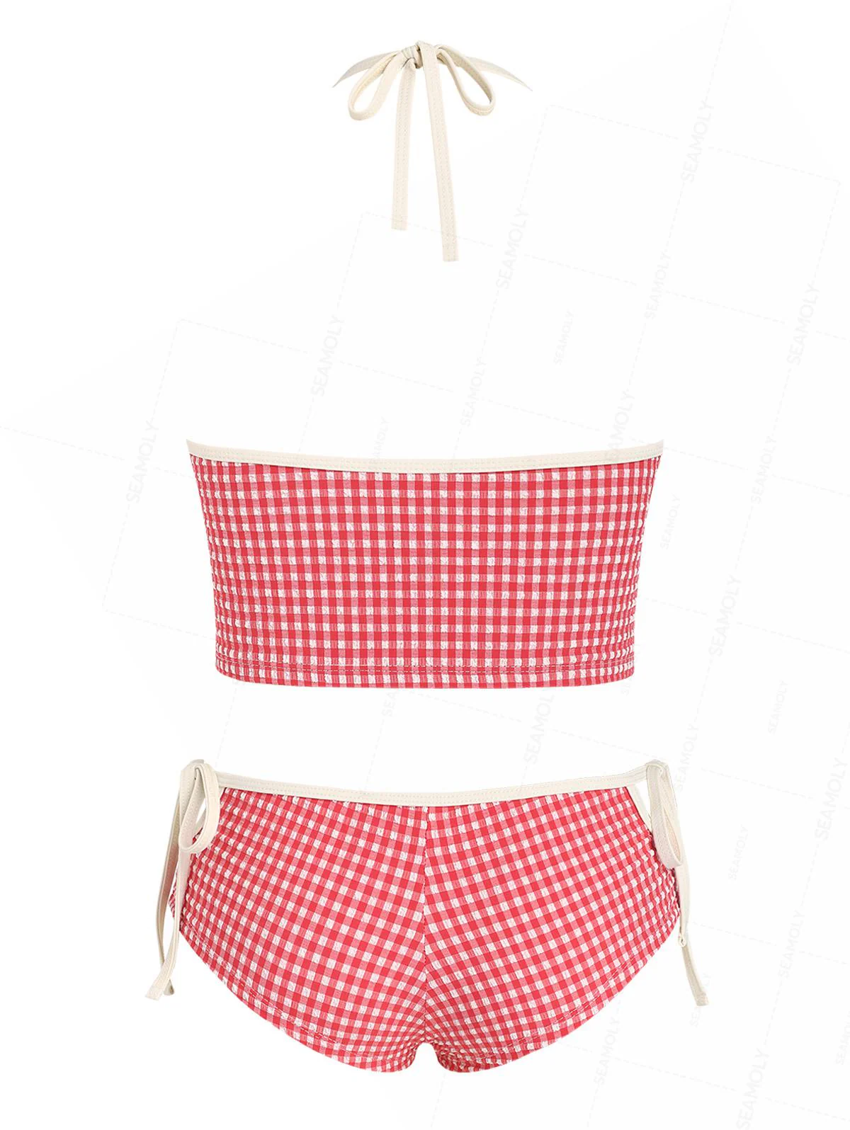Seamolly 1950er Pin-Up Retro Vintage Gingham Strukturiertes Neckholder-Tanktop & Tankini-Hose mit Bindebändern an der Seite - Image 8
