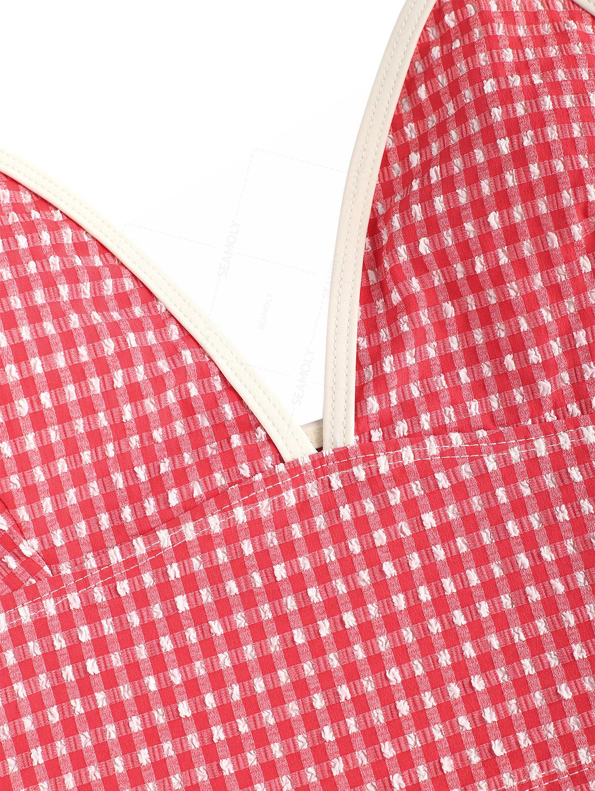 Seamolly 1950er Pin-Up Retro Vintage Gingham Strukturiertes Neckholder-Tanktop & Tankini-Hose mit Bindebändern an der Seite - Image 9
