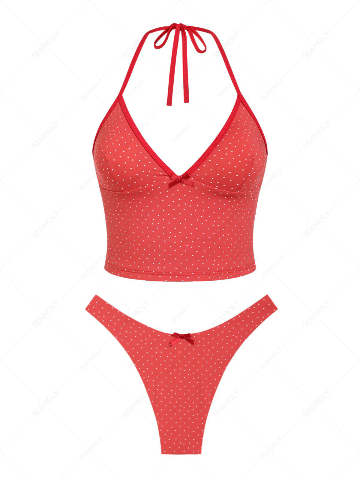 Seamolly Polka Dot Print Neckholder-Tankini-Set mit Schleife und Dekor