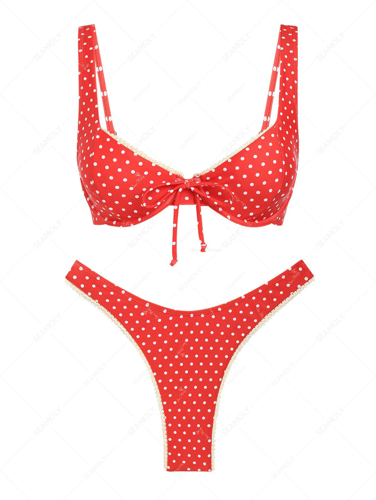 Seamolly Retro Pin-Up Vintage-inspiriertes Bikini-Set mit Polka-Dots, Spitze und Schleife, Bügeln - Image 2