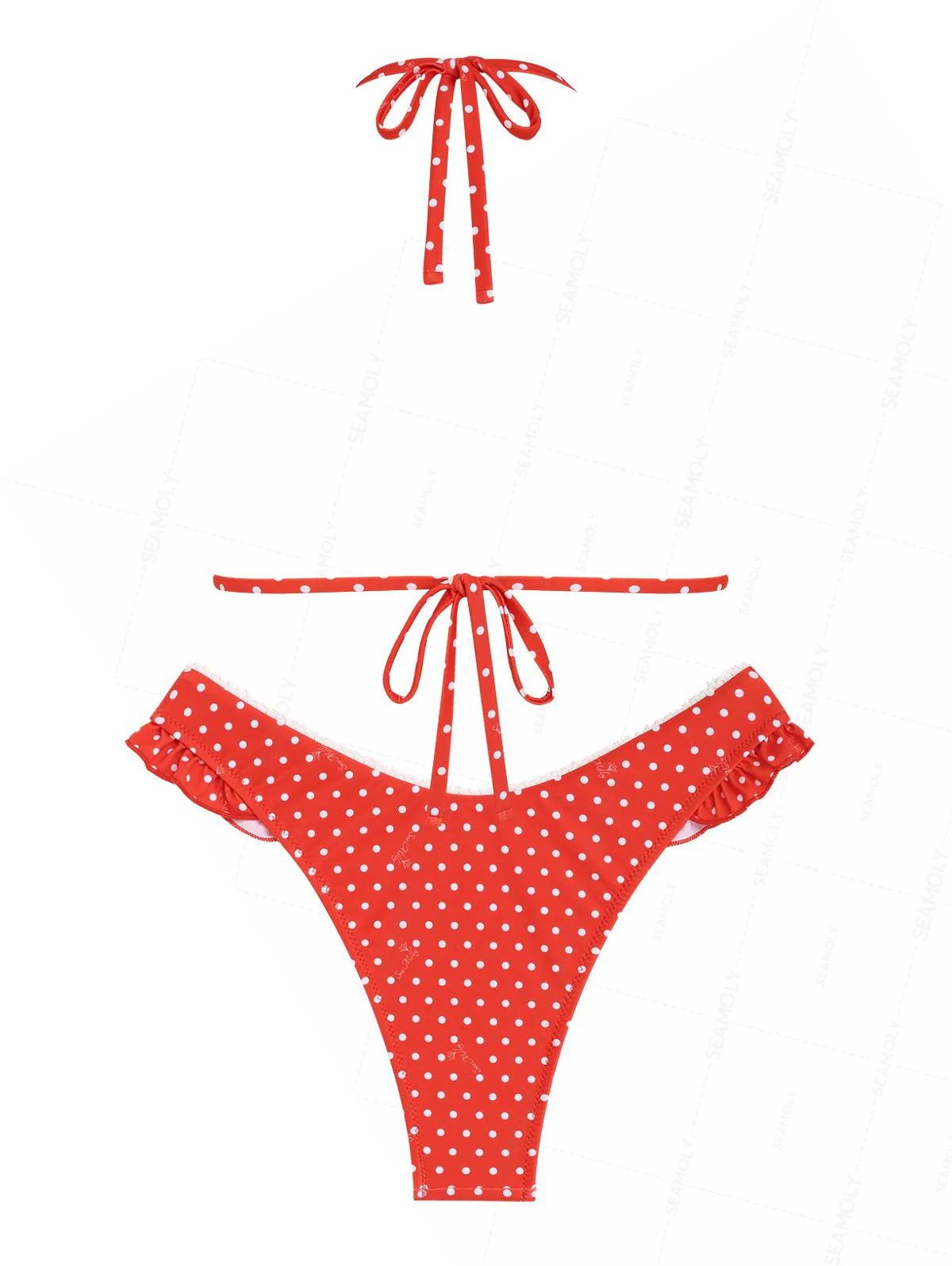 Seamolly Weihnachten Vintage Polka Dot Spitze Schleife Neckholder Triangel-Bikini-Set - Image 6