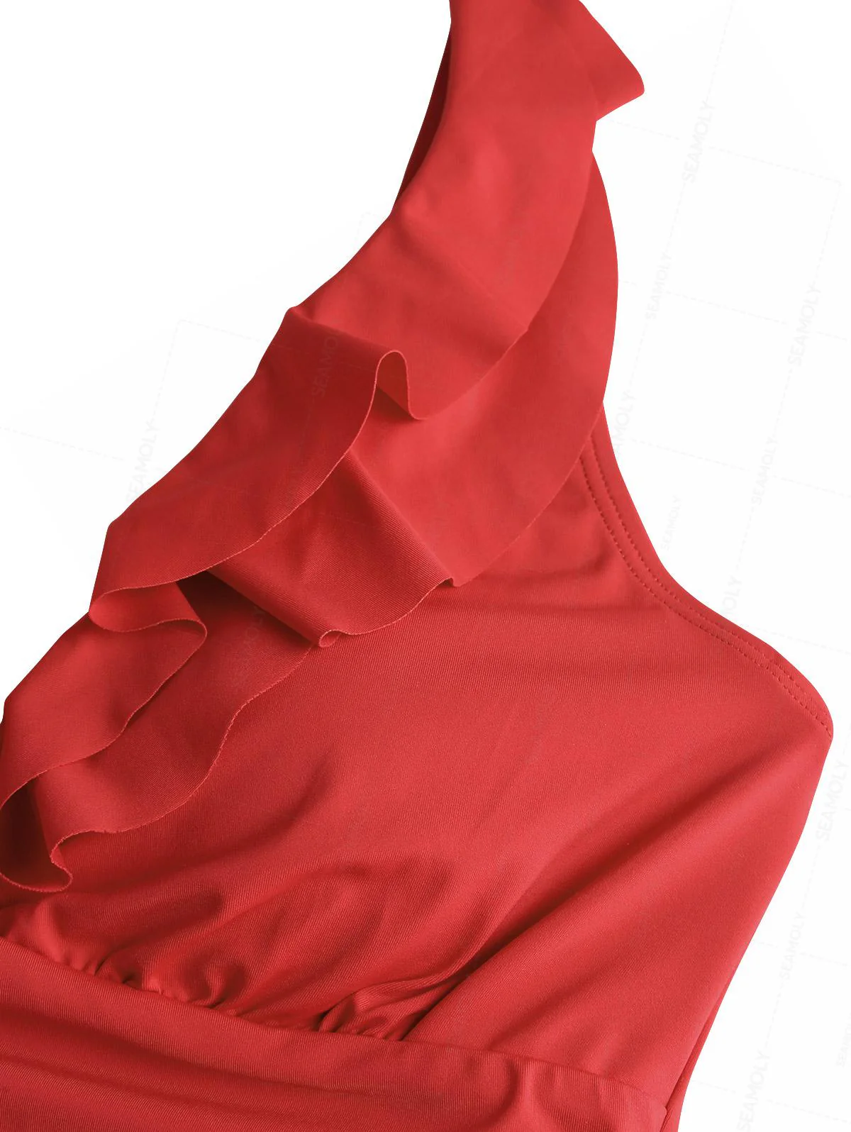 Seamolly Badeanzug in Unifarbe mit Bauchkontrolle, gerafften Rüschen und tiefem Ausschnitt - Image 3