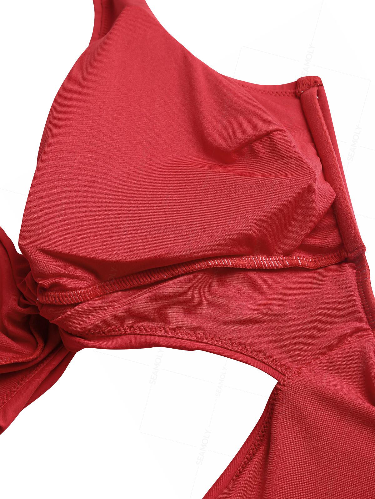 Seamolly Einteiliger Badeanzug Monokini in Unifarbe mit gedrehtem Cut-out, Raffungen und Bauchkontrolle - Image 4