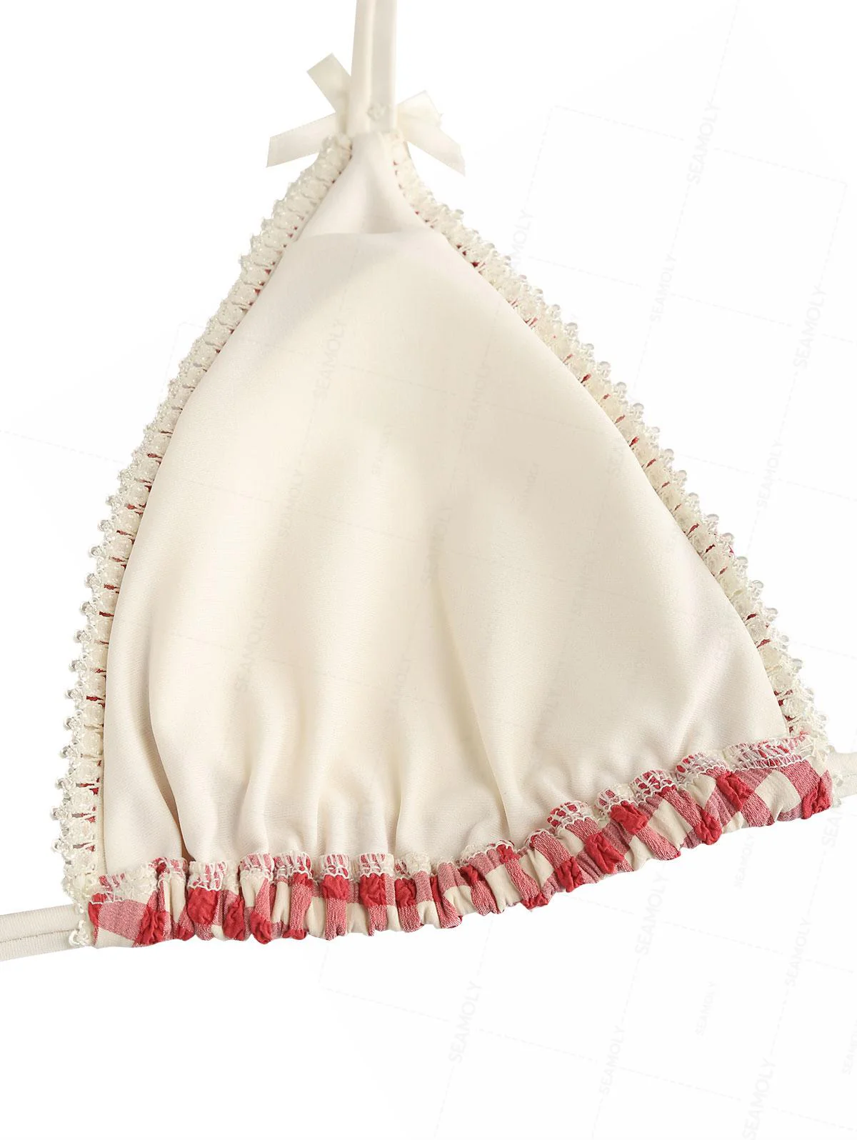 Seamolly Gingham Lace Bowknot Smocked Ruffles Skirtini Bikini Set - Image 4